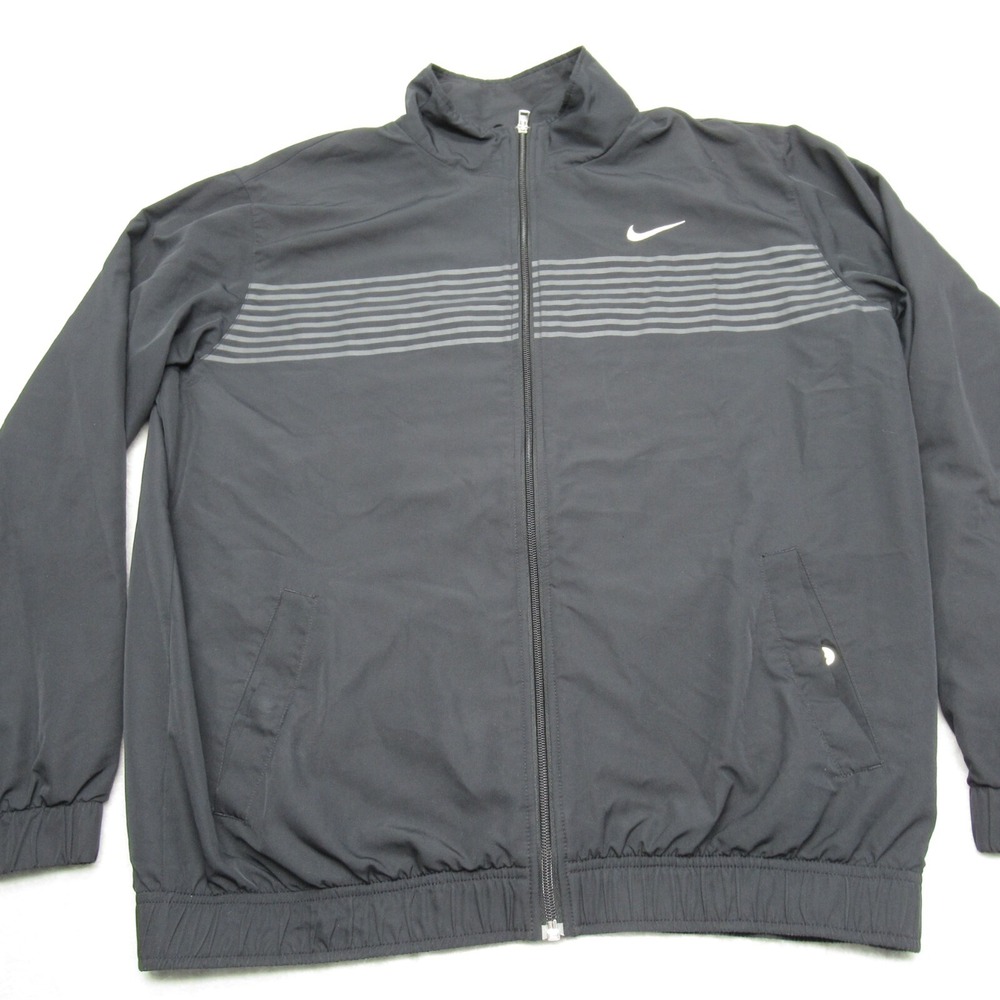 Nike Windrunner Jacket Men Large Black Striped Lined Full Zip Windbreaker